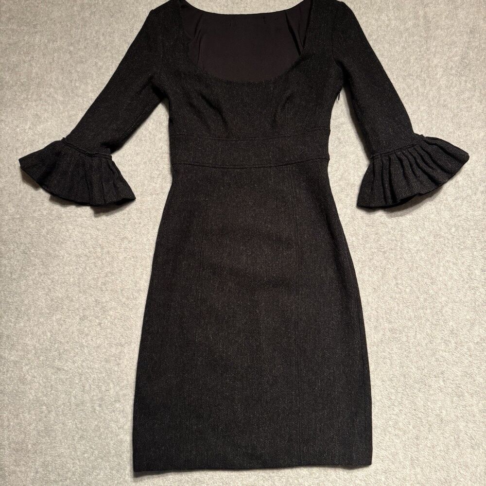 Susana Monaco REVOLVE Wool Dress Women 2 Black Elbow Frill Scoop Neck Office